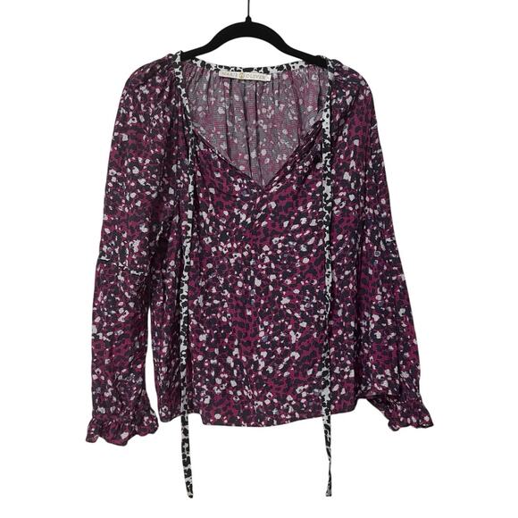 Marie Oliver Tops - Marie Oliver 100% Silk Purple Black Leopard Print Blouse Size Medium